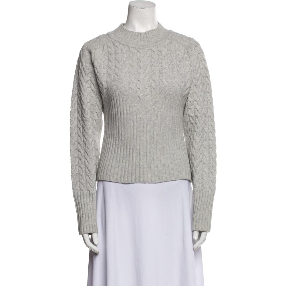 LVIR Gray Merino Wool Cable Knit Ribbed Pullover Cropped Sweater Size L $400